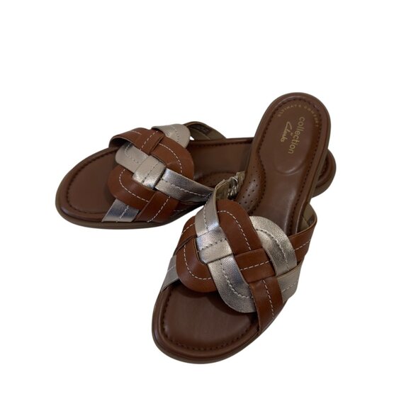 Clarks Collection Women SZ 5.5M Brown & Rosegold Woven Slide Sandal - Picture 13 of 14